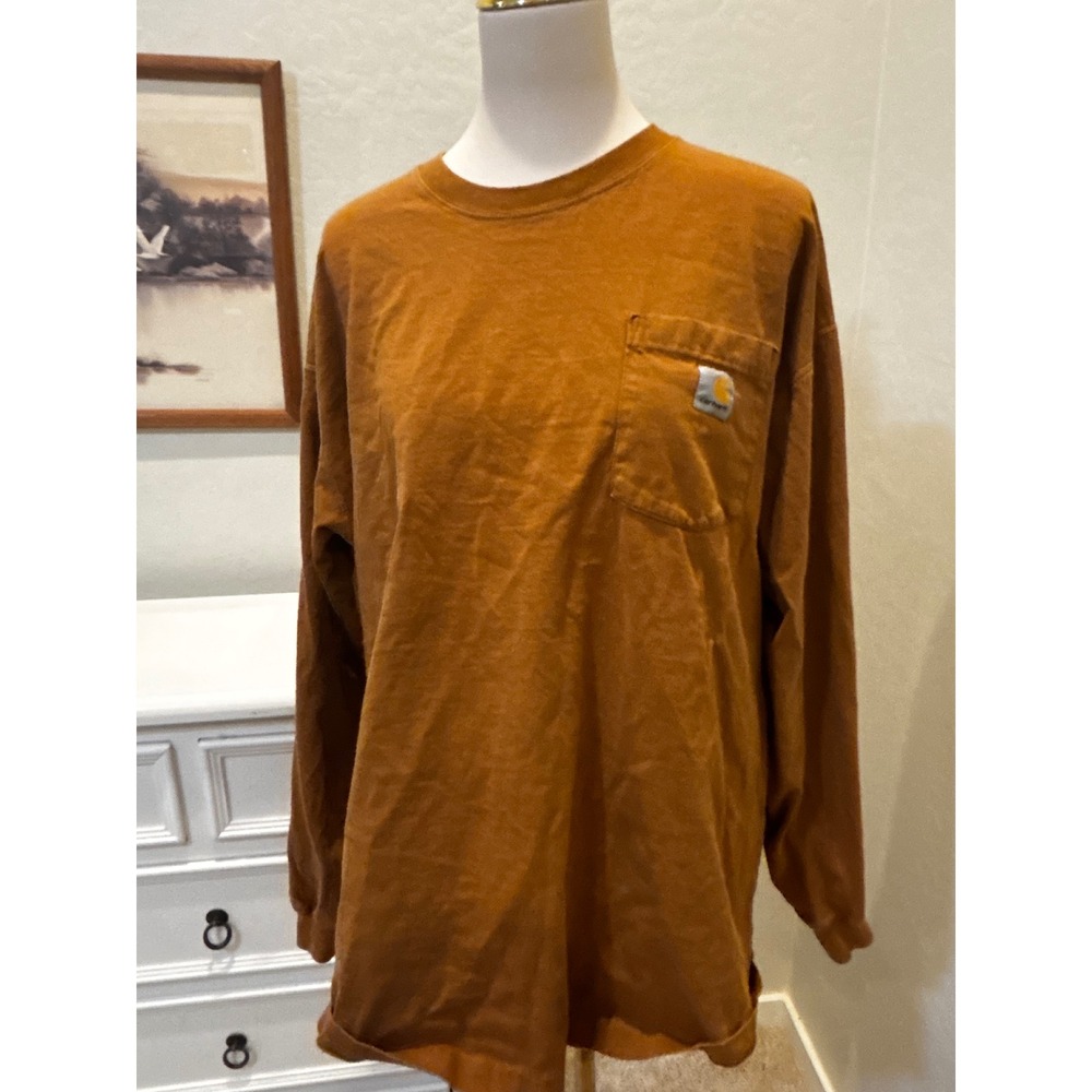 Carhartt Mens XL K126 Workwear Pocket Long Sleeve T-Shirt Burnt Orange Brown